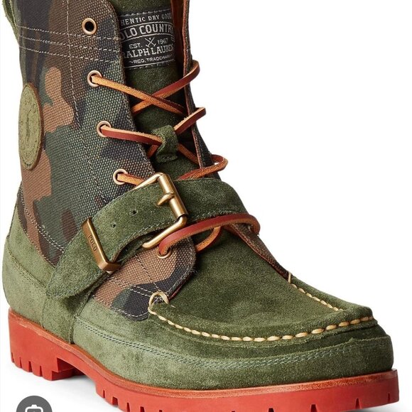 Polo Ralph Lauren Classic Camo Drab Suede Canvas Ranger Boots Men's Size 10 NEW - Picture 1 of 10